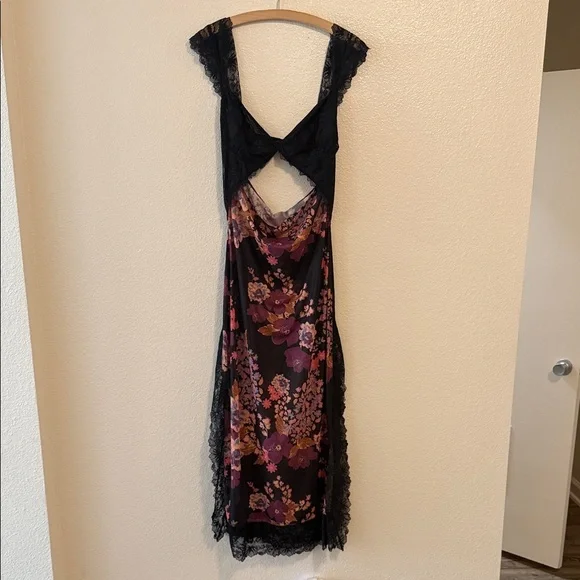 Free People Black and Purple Lace and Mesh Slip - Picture 2 of 12
